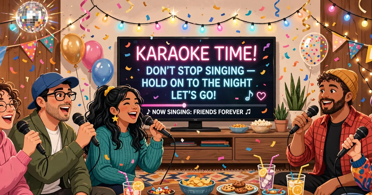 Karaoke party setup with SongHub app microphone and speakers
